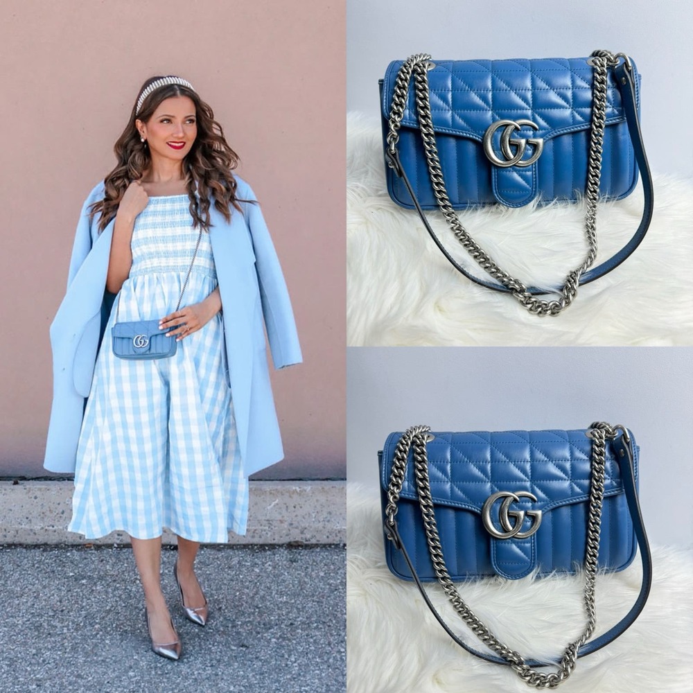 💎✨BRAND NEW✨💎 Authentic GUCCI GG Marmont Chain Shoulder Bag Leather Blue